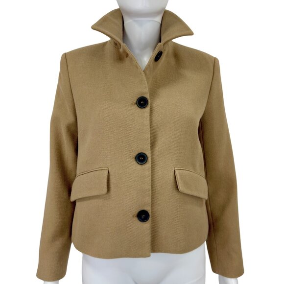 Zara Tan Cropped Wool-Blend Jacket | Minimalist Neutral Short Coat | Size S - Picture 2 of 10